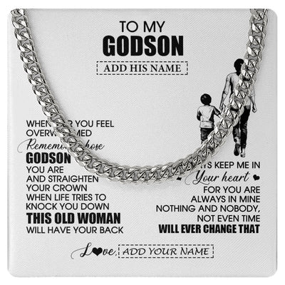 Cuban Link Chain Necklace Stainless Steel | 1 | Personalized To My Godson Gifts Necklace From Godmother Aunt Whenever Woman Unique Birthday Gifts For Godson Graduation Christmas Custom Gift Box Message Card | siriusteestore.myshopify
