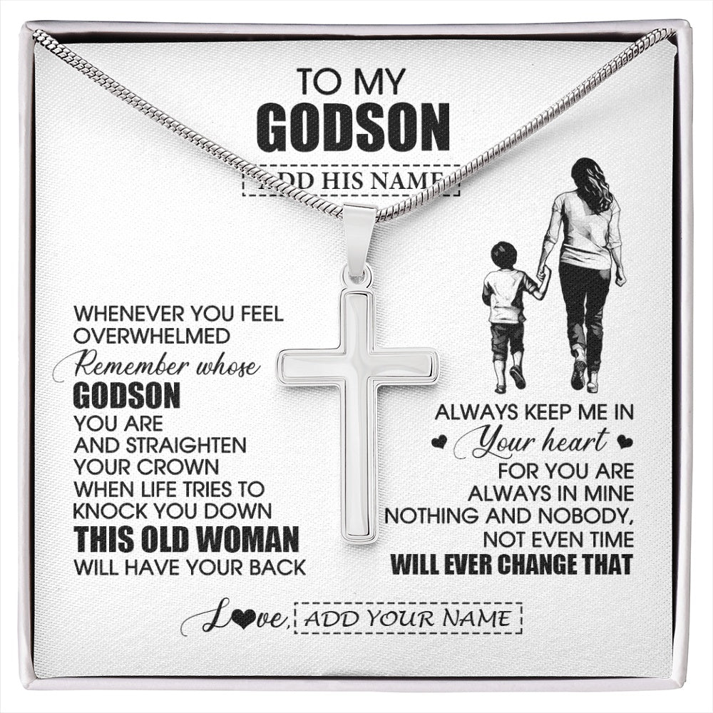 Stainless Cross Necklace Stainless Steel | 1 | Personalized To My Godson Gifts Necklace From Godmother Aunt Whenever Woman Unique Birthday Gifts For Godson Graduation Christmas Custom Gift Box Message Card | siriusteestore.myshopify
