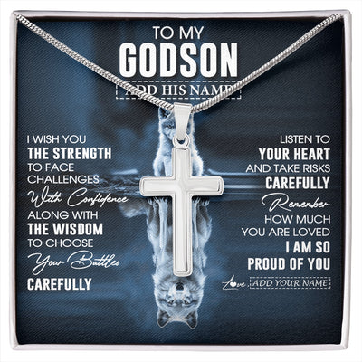 Stainless Cross Necklace Stainless Steel | 1 | Personalized To My Godson Gifts Necklace From Godmother Godfather I Wish You The Strength Wolf Godson Birthday Gifts Christmas Graduation Gift Box Message Card | https://siriusteestore.