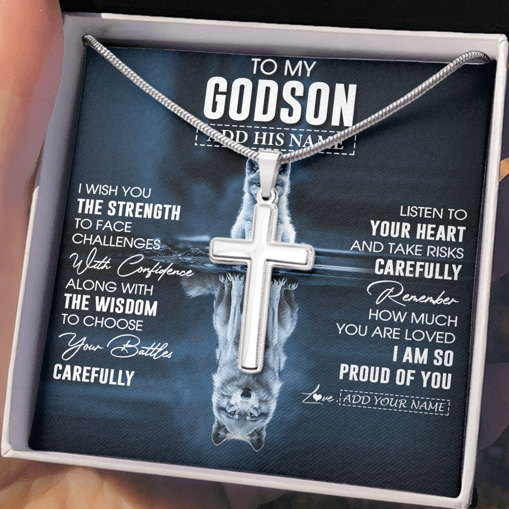 Stainless Cross Necklace Stainless Steel | 2 | Personalized To My Godson Gifts Necklace From Godmother Godfather I Wish You The Strength Wolf Godson Birthday Gifts Christmas Graduation Gift Box Message Card | https://siriusteestore.