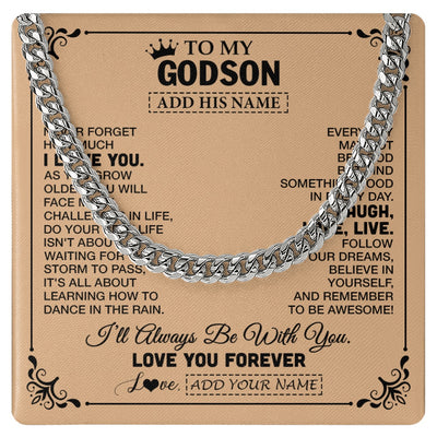 Cuban Link Chain Necklace Stainless Steel | 1 | Personalized To My Godson Gifts Necklace From Godmother Godfather Never Forget How Much I Love You Godson Birthday Gifts Christmas Gift Box Message Card | https://siriusteestore.