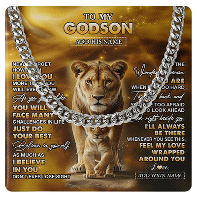Cuban Link Chain Necklace Stainless Steel | 1 | Personalized To My Godson Gifts Necklace From Godmother Never Forget How Much I Love You Lion Goddaughter Birthday Gifts Christmas Custom Gift Box Message Card | https://siriusteestore.
