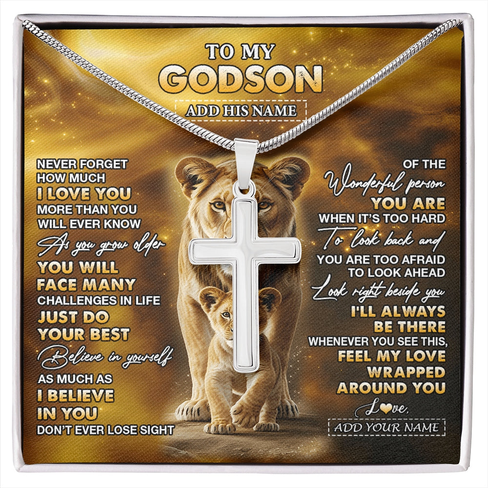 Stainless Cross Necklace Stainless Steel | 1 | Personalized To My Godson Gifts Necklace From Godmother Never Forget How Much I Love You Lion Goddaughter Birthday Gifts Christmas Custom Gift Box Message Card | https://siriusteestore.