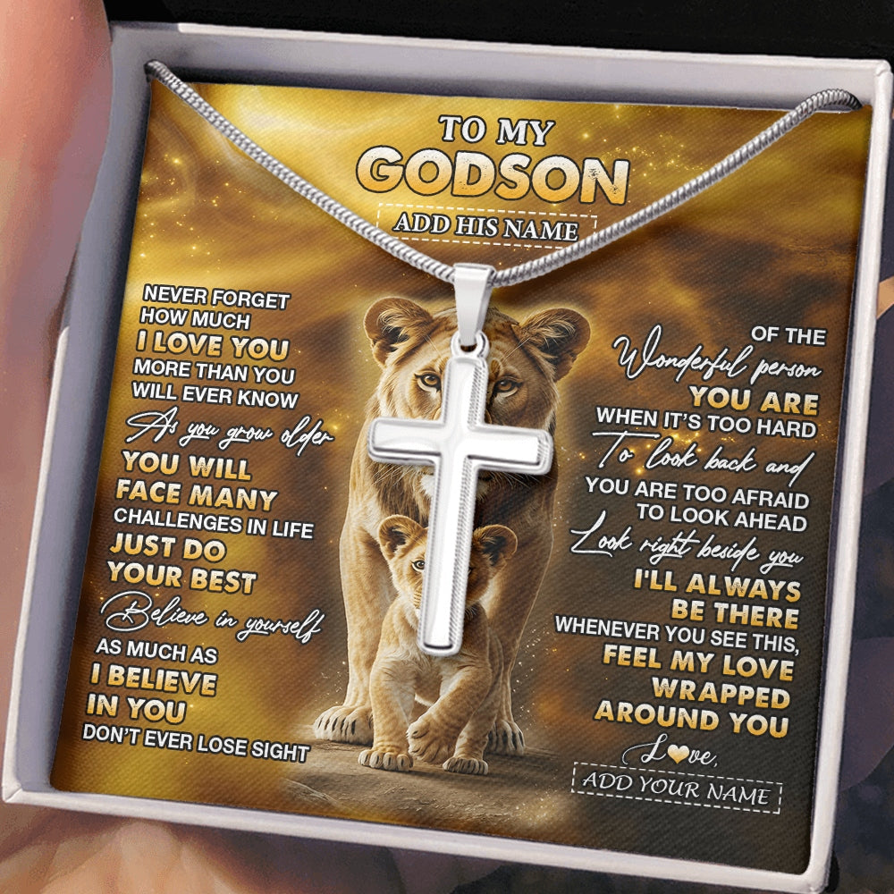 Stainless Cross Necklace Stainless Steel | 2 | Personalized To My Godson Gifts Necklace From Godmother Never Forget How Much I Love You Lion Goddaughter Birthday Gifts Christmas Custom Gift Box Message Card | https://siriusteestore.