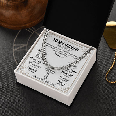 Cuban Link Chain Necklace Stainless Steel | 2 | Personalized To My Godson Gifts Necklace From Godmother Uncle Christ Christian Gifts For Godson Birthday Christmas Graduation Custom Gift Box Message Card | https://siriusteestore.