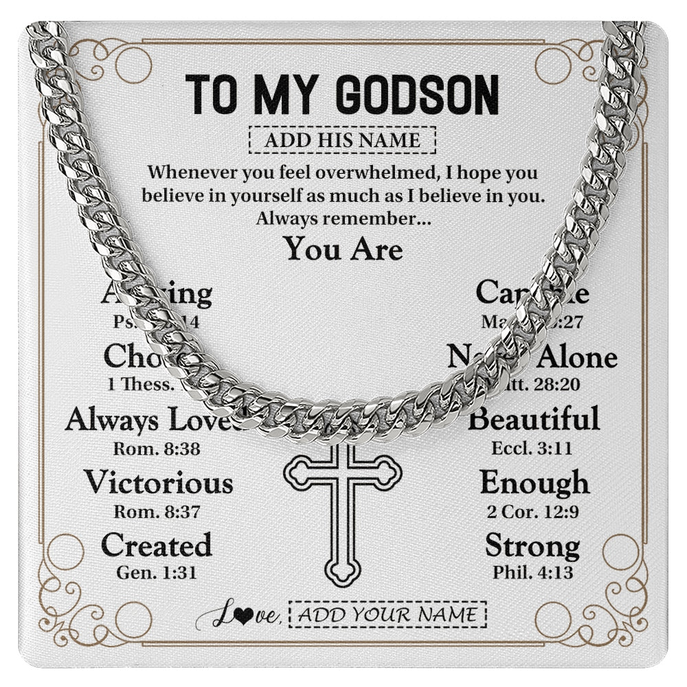 Cuban Link Chain Necklace Stainless Steel | 1 | Personalized To My Godson Gifts Necklace From Godmother Uncle Christ Christian Gifts For Godson Birthday Christmas Graduation Custom Gift Box Message Card | https://siriusteestore.