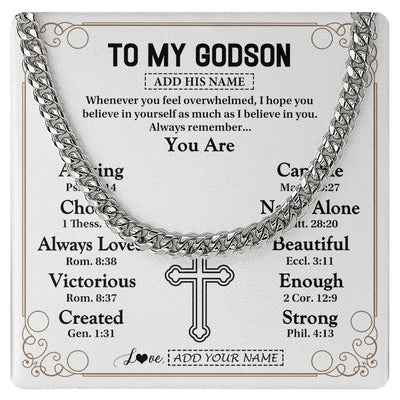 Cuban Link Chain Necklace Stainless Steel | 1 | Personalized To My Godson Gifts Necklace From Godmother Uncle Christ Christian Gifts For Godson Birthday Christmas Graduation Custom Gift Box Message Card | https://siriusteestore.