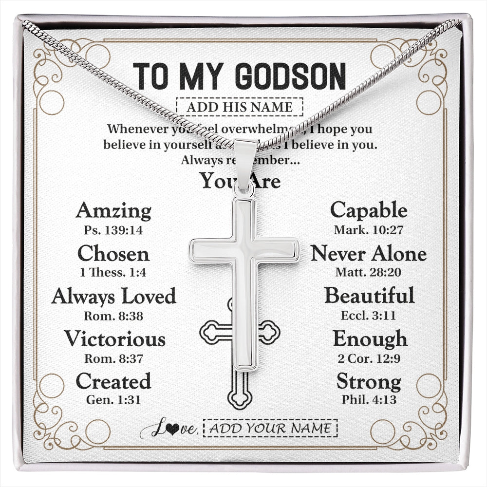Stainless Cross Necklace Stainless Steel | 1 | Personalized To My Godson Gifts Necklace From Godmother Uncle Christ Christian Gifts For Godson Birthday Christmas Graduation Custom Gift Box Message Card | https://siriusteestore.