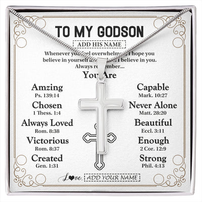 Stainless Cross Necklace Stainless Steel | 1 | Personalized To My Godson Gifts Necklace From Godmother Uncle Christ Christian Gifts For Godson Birthday Christmas Graduation Custom Gift Box Message Card | https://siriusteestore.