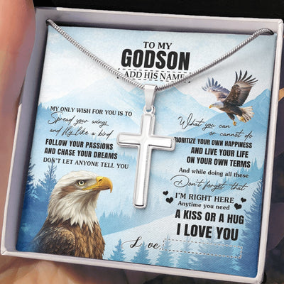 Stainless Cross Necklace Stainless Steel | 2 | Personalized To My Godson Gifts Necklace From Godmother Uncle Eagle My Only Wish For You Godson Birthday Gifts Graduation Christmas Gift Box Message Card | siriusteestore.myshopify