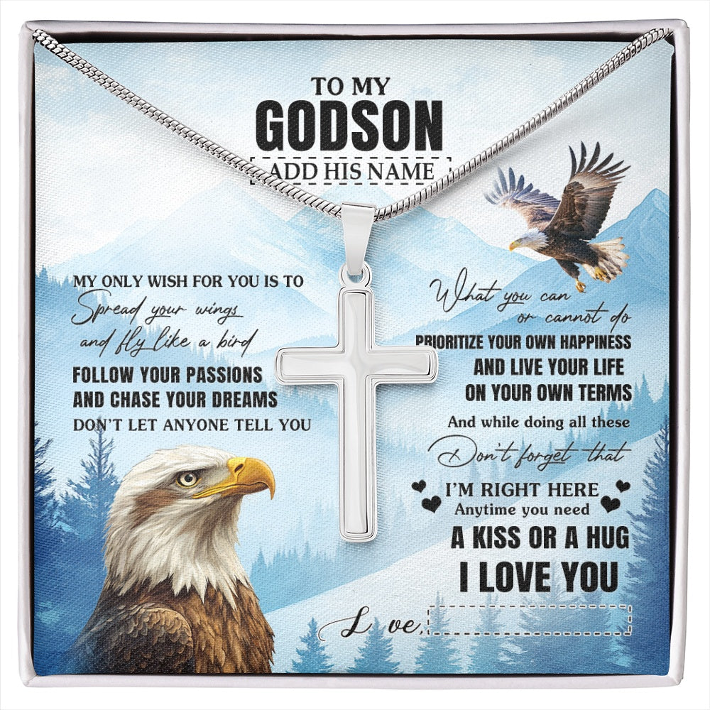 Stainless Cross Necklace Stainless Steel | 1 | Personalized To My Godson Gifts Necklace From Godmother Uncle Eagle My Only Wish For You Godson Birthday Gifts Graduation Christmas Gift Box Message Card | siriusteestore.myshopify