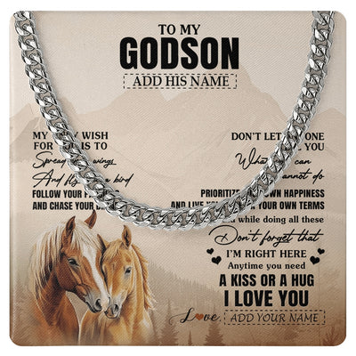 Cuban Link Chain Necklace Stainless Steel | 1 | Personalized To My Godson Gifts Necklace From Godmother Uncle Horse My Only Wish For You Godson Birthday Gifts Graduation Christmas Gift Box Message Card | https://siriusteestore.