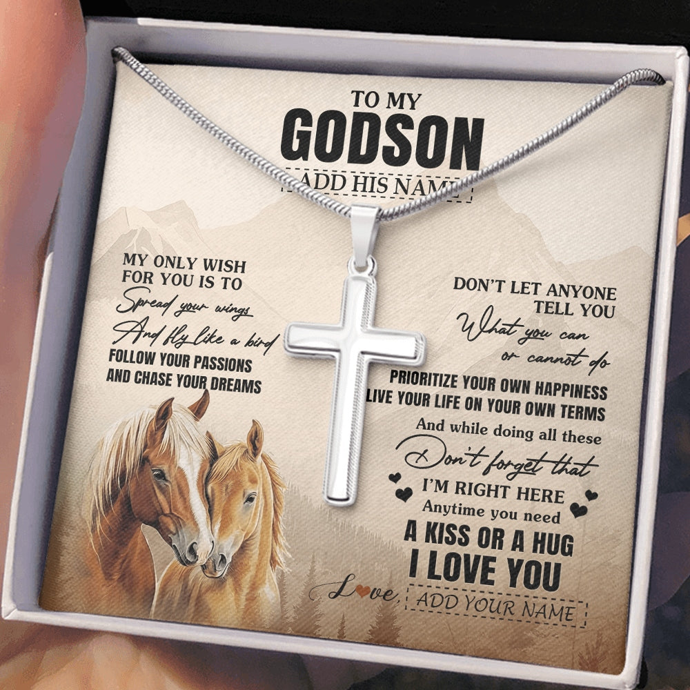 Stainless Cross Necklace Stainless Steel | 2 | Personalized To My Godson Gifts Necklace From Godmother Uncle Horse My Only Wish For You Godson Birthday Gifts Graduation Christmas Gift Box Message Card | https://siriusteestore.