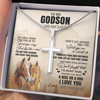 Stainless Cross Necklace Stainless Steel | 2 | Personalized To My Godson Gifts Necklace From Godmother Uncle Horse My Only Wish For You Godson Birthday Gifts Graduation Christmas Gift Box Message Card | https://siriusteestore.