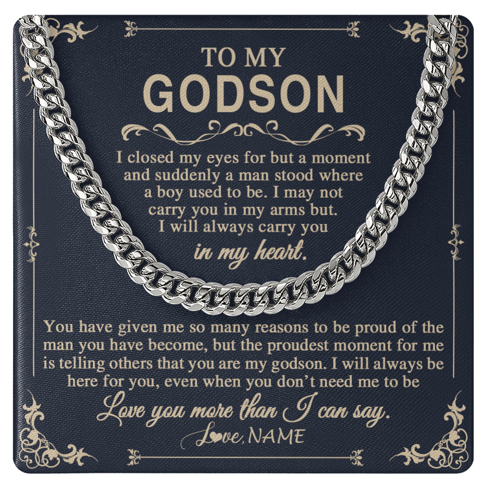 Cuban Link Chain Necklace Stainless Steel | 1 | Personalized To My Godson Gifts Necklace From Godmother Uncle I Closed My Eyes Gift For Godson Birthday Gifts Jewelry For Men Customized Gift Box Message Card | siriusteestore