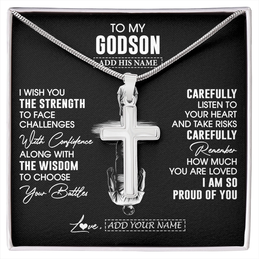 Stainless Cross Necklace Stainless Steel | 1 | Personalized To My Godson Gifts Necklace From Godmother Uncle I Wish You The Strength Godson Birthday Gifts Christmas Graduation Custom Gift Box Message Card | https://siriusteestore.