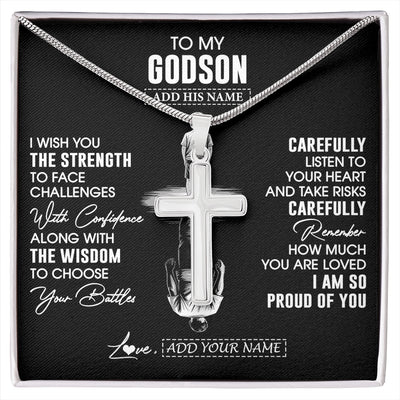 Stainless Cross Necklace Stainless Steel | 1 | Personalized To My Godson Gifts Necklace From Godmother Uncle I Wish You The Strength Godson Birthday Gifts Christmas Graduation Custom Gift Box Message Card | https://siriusteestore.