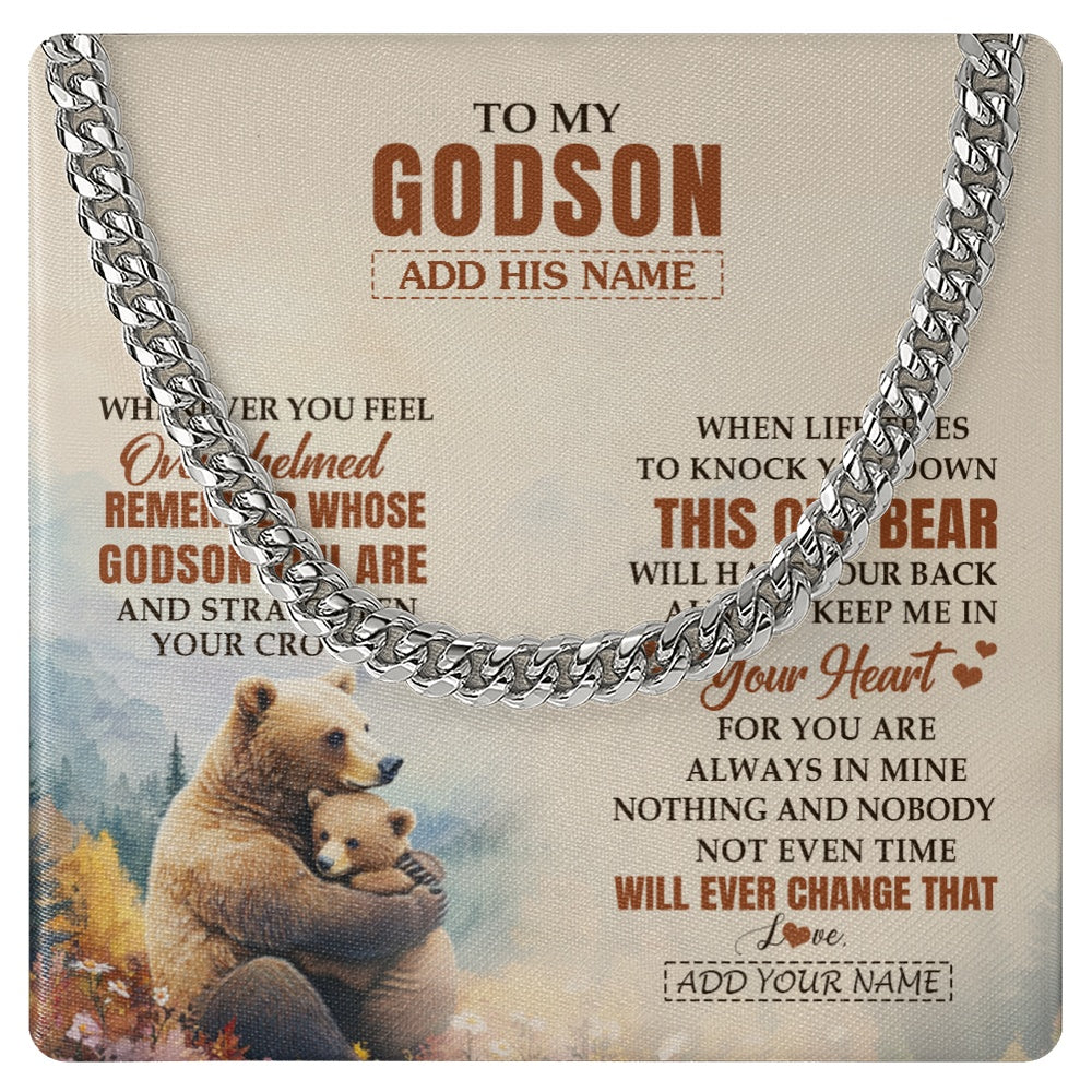 Cuban Link Chain Necklace Stainless Steel | 1 | Personalized To My Godson Gifts Necklace From Godmother Uncle Whenever Bear Unique Birthday Gifts For Godson Graduation Christmas Custom Gift Box Message Card | siriusteestore.myshopify