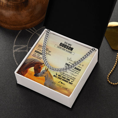 Cuban Link Chain Necklace Stainless Steel | 2 | Personalized To My Godson Gifts Necklace From Godmother Uncle Whenever Horse Unique Birthday Gifts For Godson Graduation Christmas Gift Box Message Card | siriusteestore.myshopify