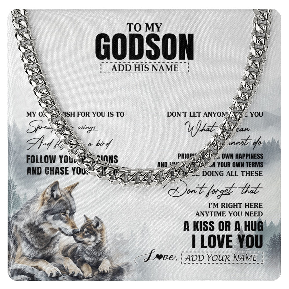 Cuban Link Chain Necklace Stainless Steel | 1 | Personalized To My Godson Gifts Necklace From Godmother Uncle Wolf My Only Wish For You Godson Birthday Gifts Graduation Christmas Gift Box Message Card | https://siriusteestore.