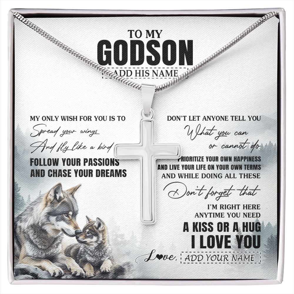 Stainless Cross Necklace Stainless Steel | 1 | Personalized To My Godson Gifts Necklace From Godmother Uncle Wolf My Only Wish For You Godson Birthday Gifts Graduation Christmas Gift Box Message Card | https://siriusteestore.