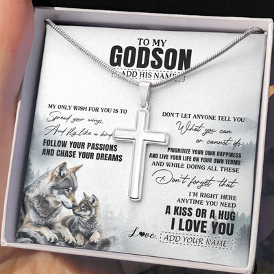 Stainless Cross Necklace Stainless Steel | 2 | Personalized To My Godson Gifts Necklace From Godmother Uncle Wolf My Only Wish For You Godson Birthday Gifts Graduation Christmas Gift Box Message Card | https://siriusteestore.