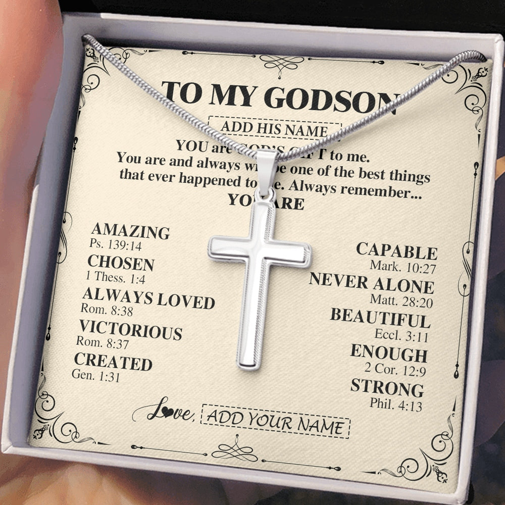 Stainless Cross Necklace Stainless Steel | 2 | Personalized To My Godson Gifts Necklace From Godmother Uncle You Are God's Gift To Me Godson Birthday Gifts Christmas Christian Custom Gift Box Message Card | https://siriusteestore.