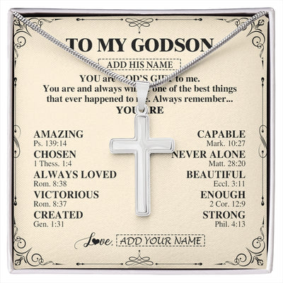 Stainless Cross Necklace Stainless Steel | 1 | Personalized To My Godson Gifts Necklace From Godmother Uncle You Are God's Gift To Me Godson Birthday Gifts Christmas Christian Custom Gift Box Message Card | https://siriusteestore.