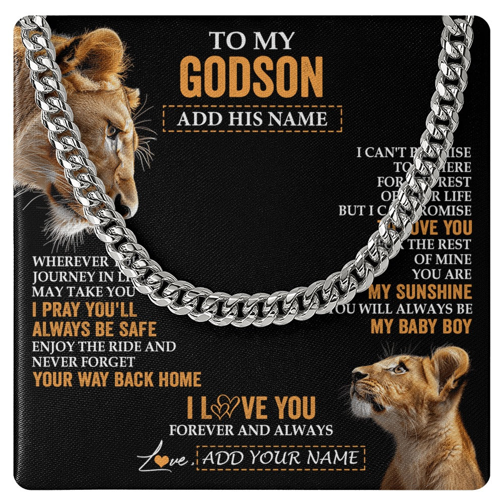 Cuban Link Chain Necklace Stainless Steel | 1 | Personalized To My Godson Gifts Necklace From Godmother Wherever Your Journey In Life Lion Goddaughter Birthday Gifts Christmas Custom Gift Box Message Card | https://siriusteestore.