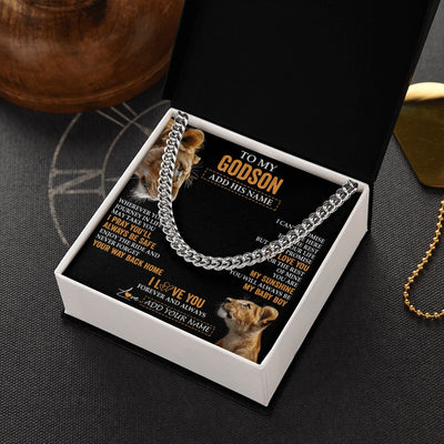 Cuban Link Chain Necklace Stainless Steel | 2 | Personalized To My Godson Gifts Necklace From Godmother Wherever Your Journey In Life Lion Goddaughter Birthday Gifts Christmas Custom Gift Box Message Card | https://siriusteestore.