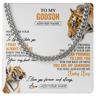 Cuban Link Chain Necklace Stainless Steel | 1 | Personalized To My Godson Gifts Necklace From Godmother Wherever Your Journey In Life Tiger Godson Birthday Gifts Graduation Custom Gift Box Message Card | https://siriusteestore.