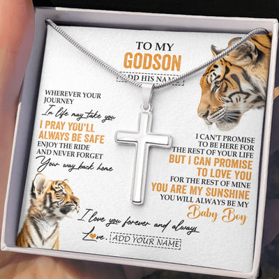 Stainless Cross Necklace Stainless Steel | 2 | Personalized To My Godson Gifts Necklace From Godmother Wherever Your Journey In Life Tiger Godson Birthday Gifts Graduation Custom Gift Box Message Card | https://siriusteestore.