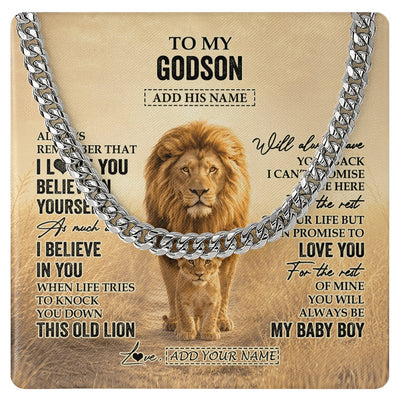 Cuban Link Chain Necklace Stainless Steel | 1 | Personalized To My Godson Gifts Necklace From Uncle Always Remember Lion Gifts For Godson Birthday Graduation Christmas Custom Gift Box Message Card | https://siriusteestore.