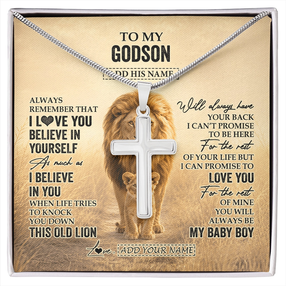 Stainless Cross Necklace Stainless Steel | 1 | Personalized To My Godson Gifts Necklace From Uncle Always Remember Lion Gifts For Godson Birthday Graduation Christmas Custom Gift Box Message Card | https://siriusteestore.