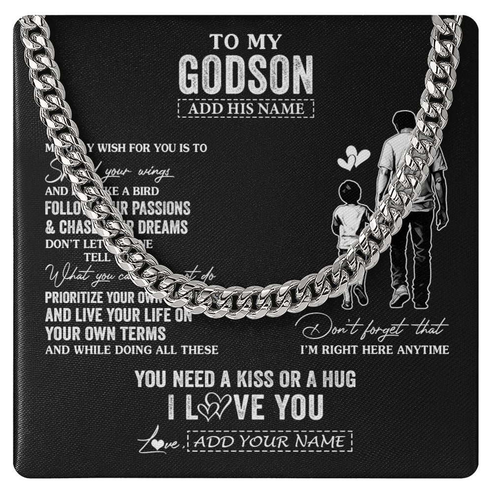 Cuban Link Chain Necklace Stainless Steel | 1 | Personalized To My Godson Gifts Necklace From Uncle Godfather My Only Wish For You Godson Birthday Gifts Graduation Christmas Customized Gift Box Message Card | siriusteestore.myshopify