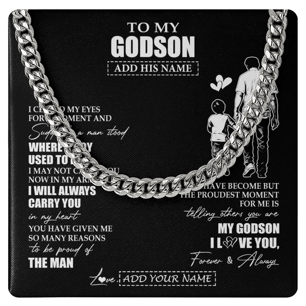 Cuban Link Chain Necklace Stainless Steel | 1 | Personalized To My Godson Gifts Necklace From Uncle I Closed My Eyes For A Moment Godson Birthday Graduation Christmas Customized Gift Box Message Card | siriusteestore.myshopify