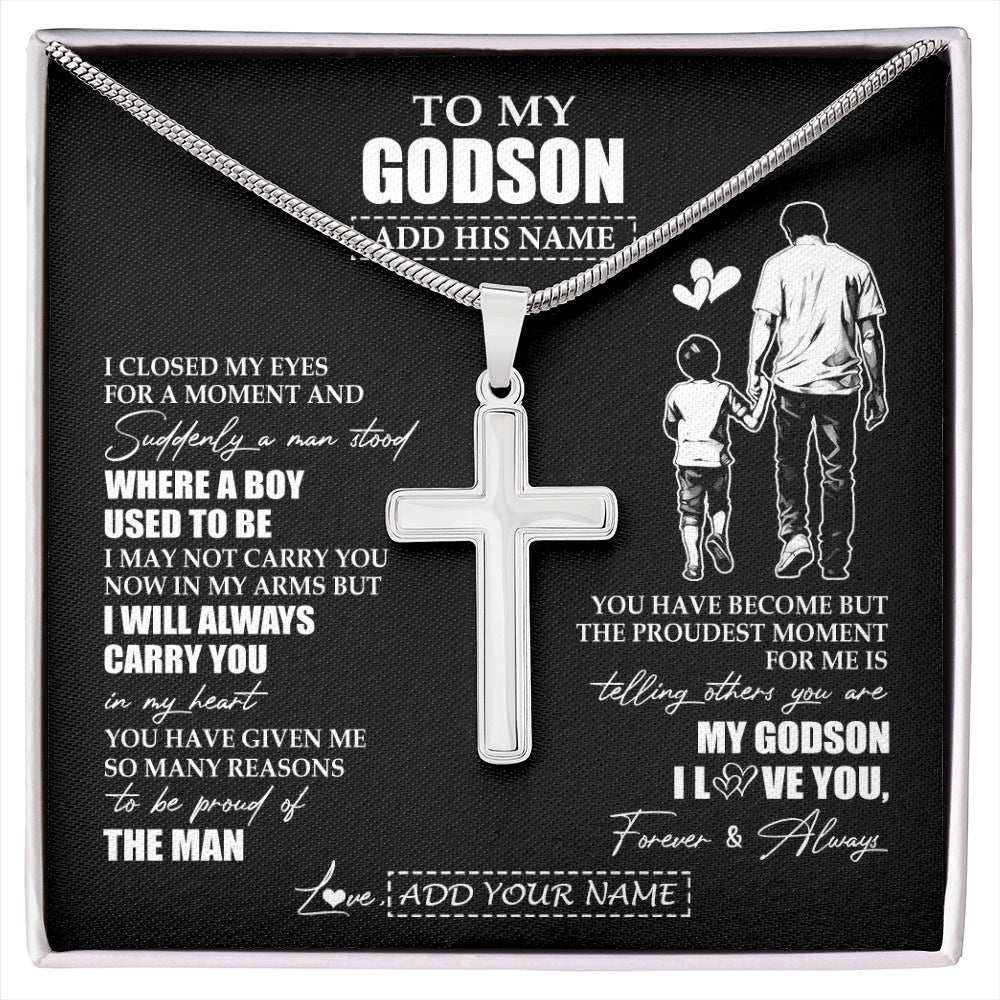 Stainless Cross Necklace Stainless Steel | 1 | Personalized To My Godson Gifts Necklace From Uncle I Closed My Eyes For A Moment Godson Birthday Graduation Christmas Customized Gift Box Message Card | siriusteestore.myshopify