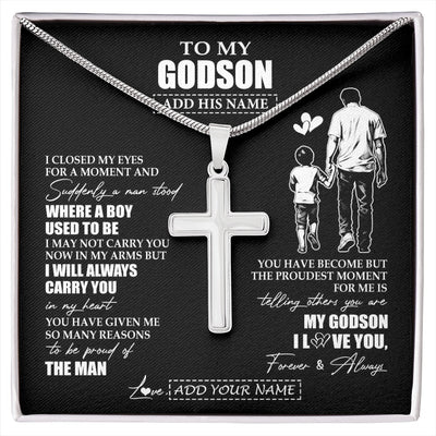 Stainless Cross Necklace Stainless Steel | 1 | Personalized To My Godson Gifts Necklace From Uncle I Closed My Eyes For A Moment Godson Birthday Graduation Christmas Customized Gift Box Message Card | siriusteestore.myshopify