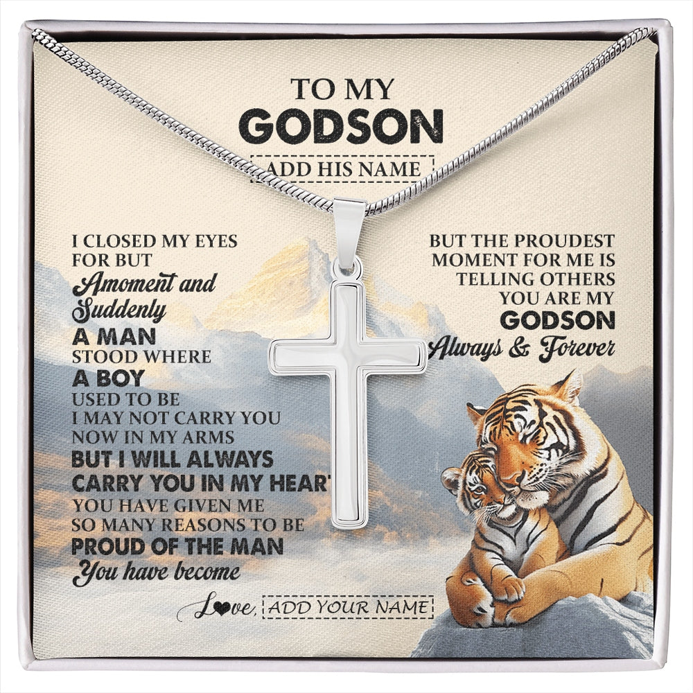Stainless Cross Necklace Stainless Steel | 1 | Personalized To My Godson Gifts Necklace Tiger From Godmother Godmother You Are My Godson Birthday Gifts Graduation Christmas Custom Gift Box Message Card | https://siriusteestore.