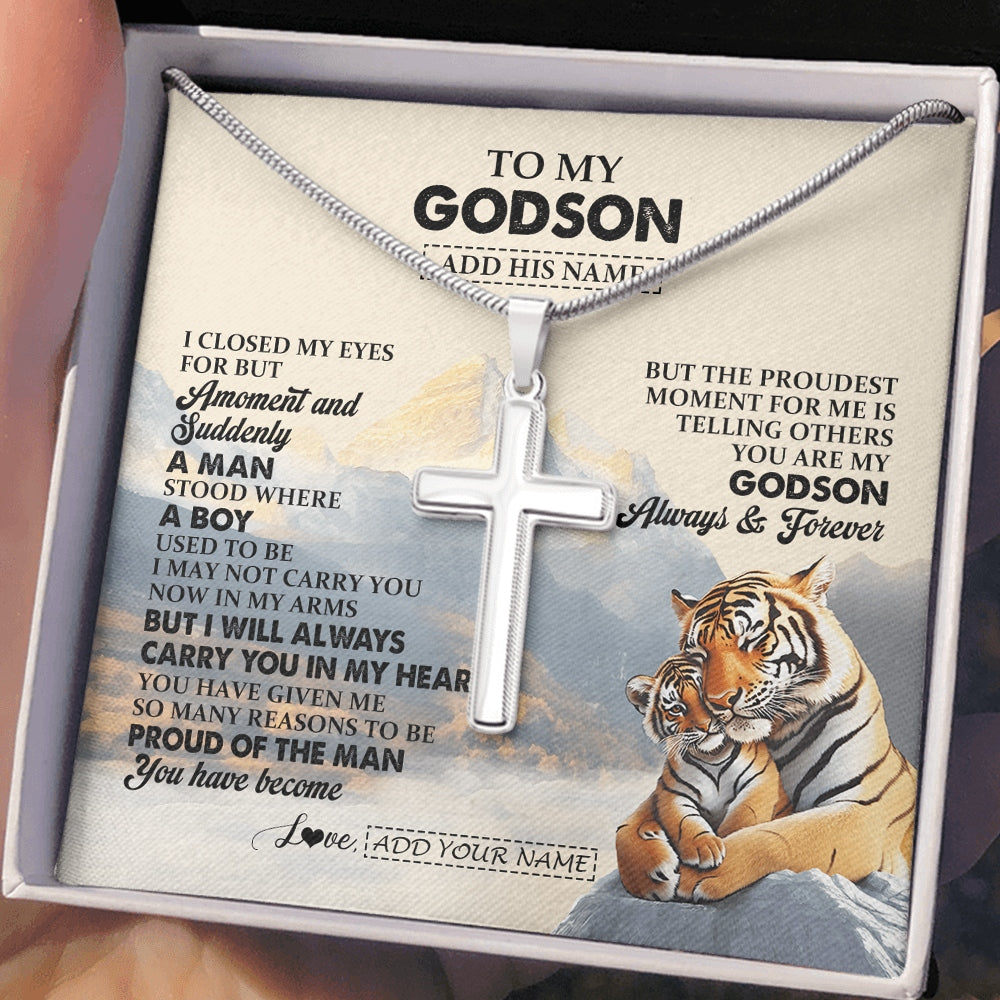Stainless Cross Necklace Stainless Steel | 2 | Personalized To My Godson Gifts Necklace Tiger From Godmother Godmother You Are My Godson Birthday Gifts Graduation Christmas Custom Gift Box Message Card | https://siriusteestore.