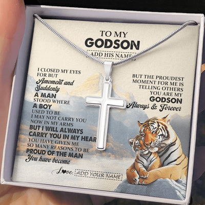Stainless Cross Necklace Stainless Steel | 2 | Personalized To My Godson Gifts Necklace Tiger From Godmother Godmother You Are My Godson Birthday Gifts Graduation Christmas Custom Gift Box Message Card | https://siriusteestore.