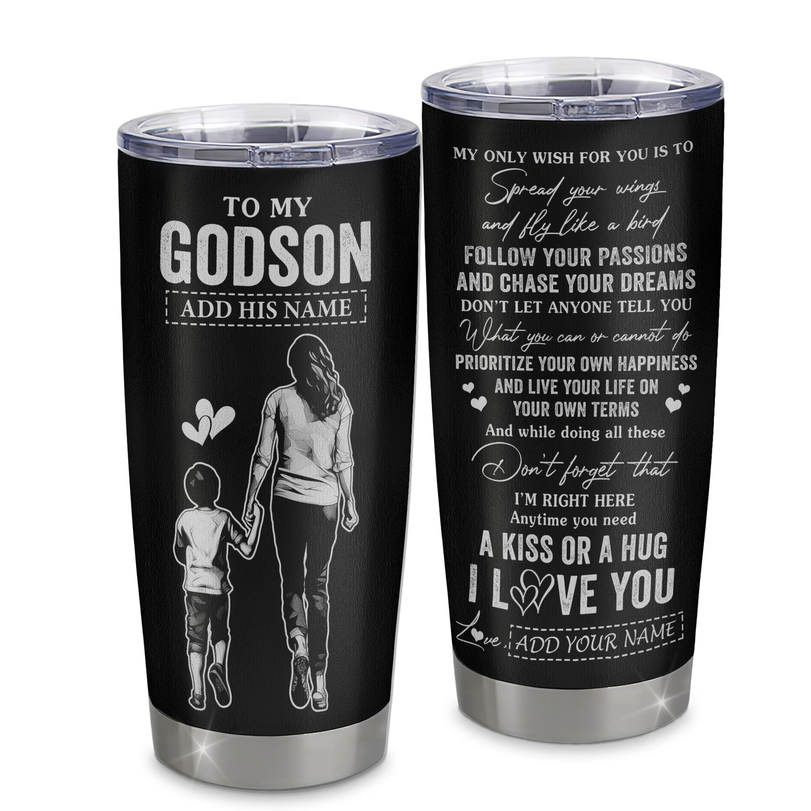 Personalized To My Godson Gifts Tumbler From Godmother Aunt My Only Wish For You Godson Birthday Gifts Graduation Christmas Custom Stainless Steel Cup Travel Mug | siriusteestore