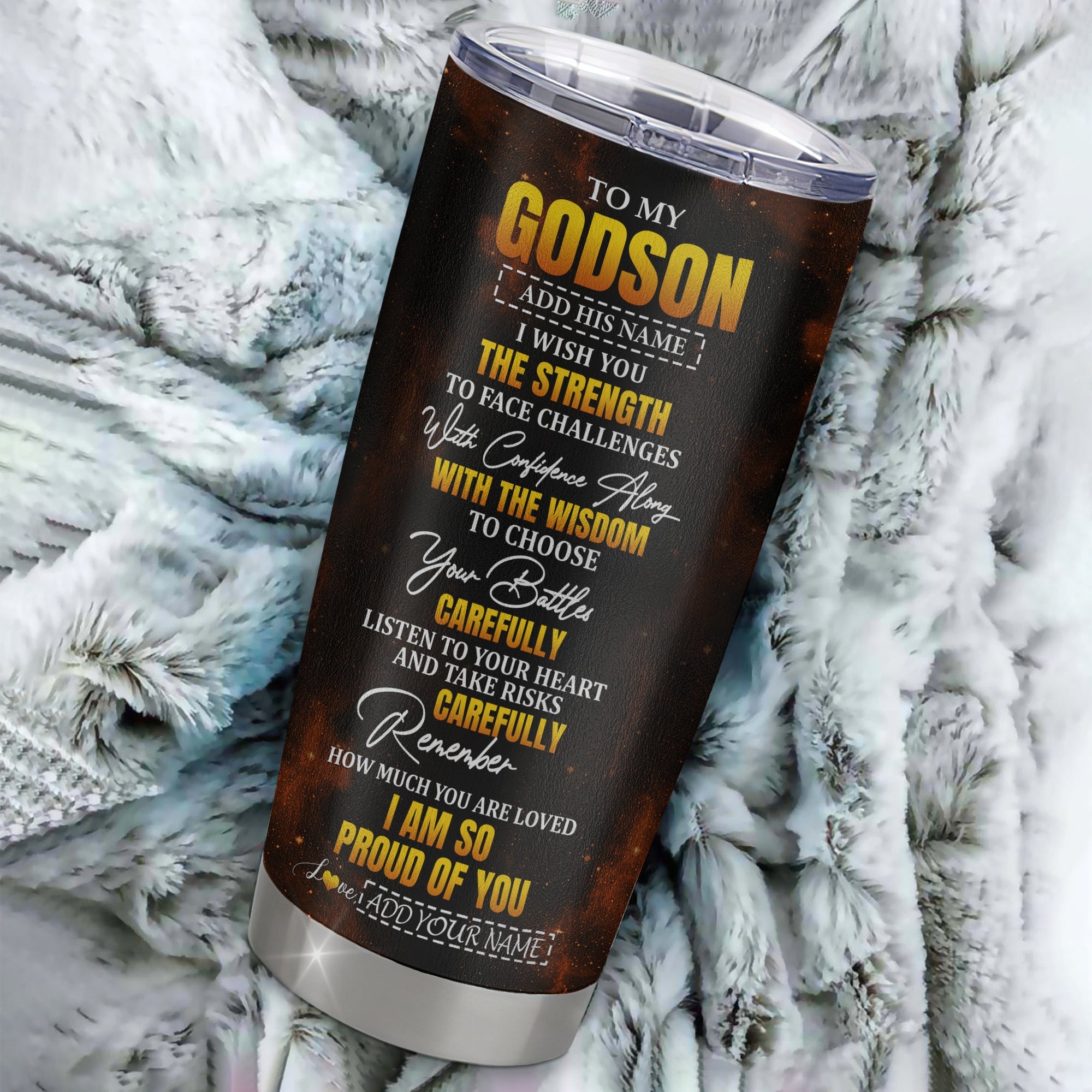 Personalized To My Godson Gifts Tumbler From Godmother Godfather I Wish You The Strength Eagle Godson Birthday Gifts Christmas Graduation Custom Stainless Steel Mug | siriusteestore