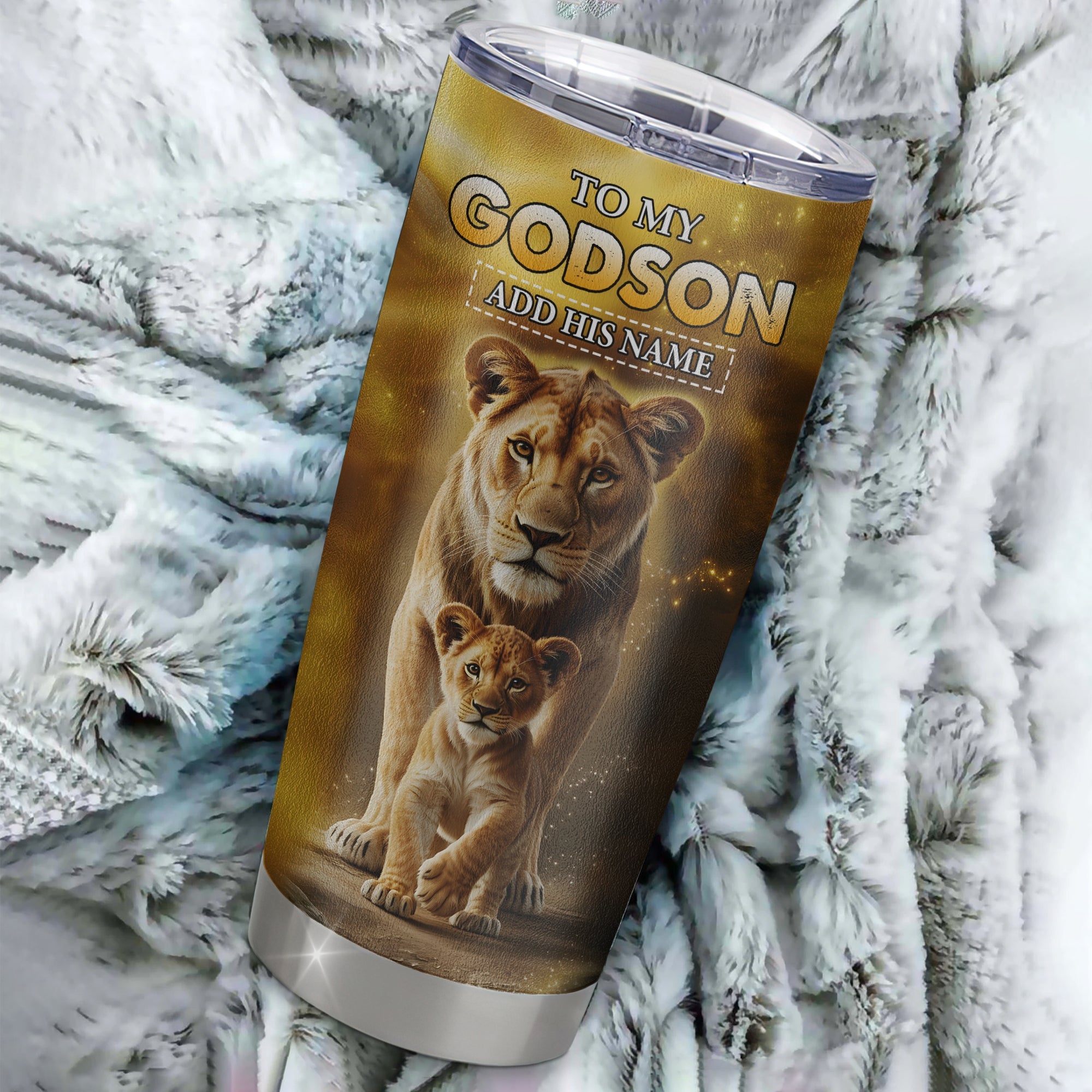 Personalized To My Godson Gifts Tumbler From Godmother Never Forget How Much I Love You Lion Goddaughter Birthday Gifts Christmas Custom Stainless Steel Travel Mug | siriusteestore