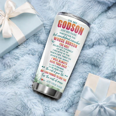 Personalized To My Godson Gifts Tumbler From Godmother Uncle Godmother Whenever You Feel Dragonfly Godson Birthday Gifts Graduation Christmas Custom Stainless Steel Mug | siriusteestore