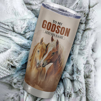 Personalized To My Godson Gifts Tumbler From Godmother Uncle Horse My Only Wish For You Godson Birthday Gifts Graduation Christmas Custom Stainless Steel Insulated Mug | siriusteestore