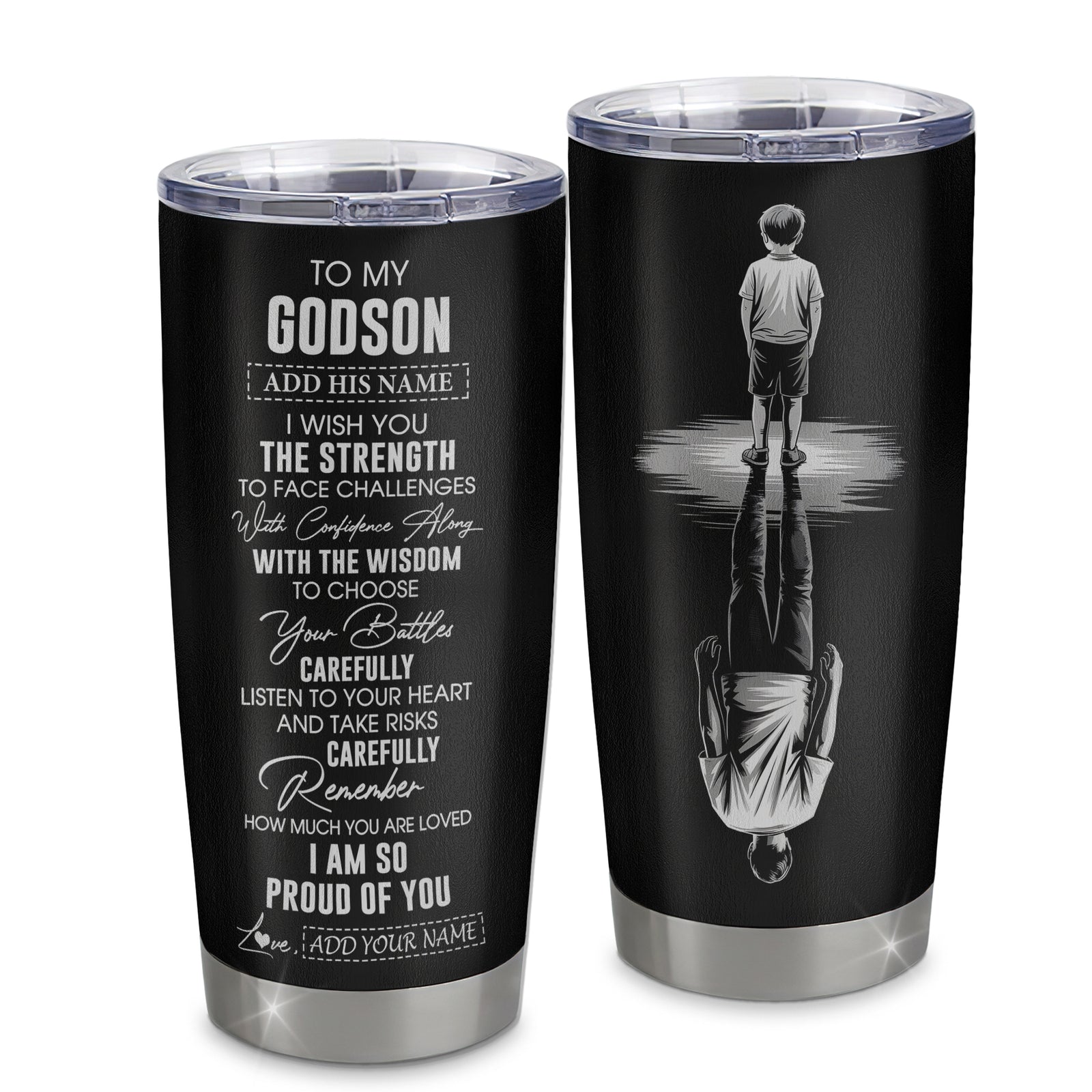 Personalized To My Godson Gifts Tumbler From Godmother Uncle I Wish You The Strength Godson Birthday Gifts Christmas Graduation Custom Stainless Steel Travel Mug | siriusteestore