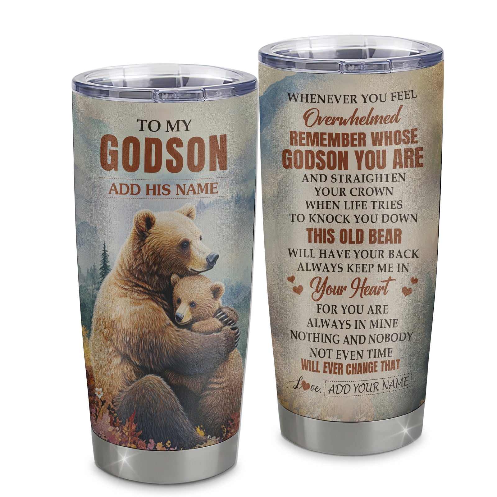 Personalized To My Godson Gifts Tumbler From Godmother Uncle Whenever Bear Unique Birthday Gifts For Godson Graduation Christmas Custom Stainless Steel Cup Travel Mug | siriusteestore