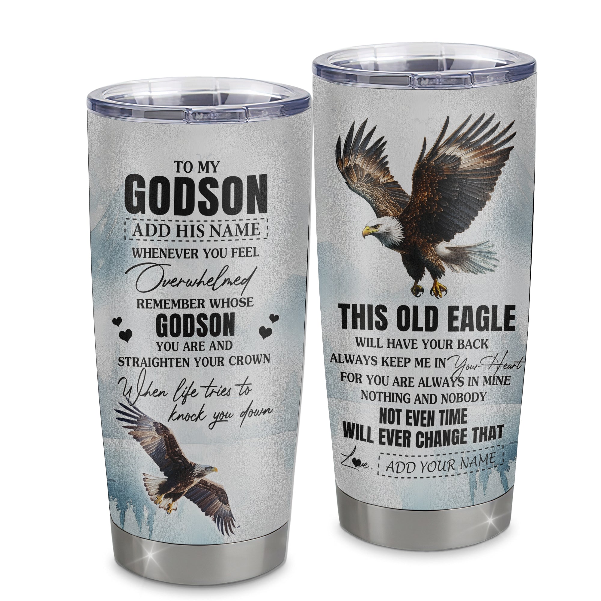 Personalized To My Godson Gifts Tumbler From Godmother Uncle Whenever Eagle Unique Birthday Gifts For Godson Graduation Christmas Stainless Steel Insulated Custom Mug | siriusteestore