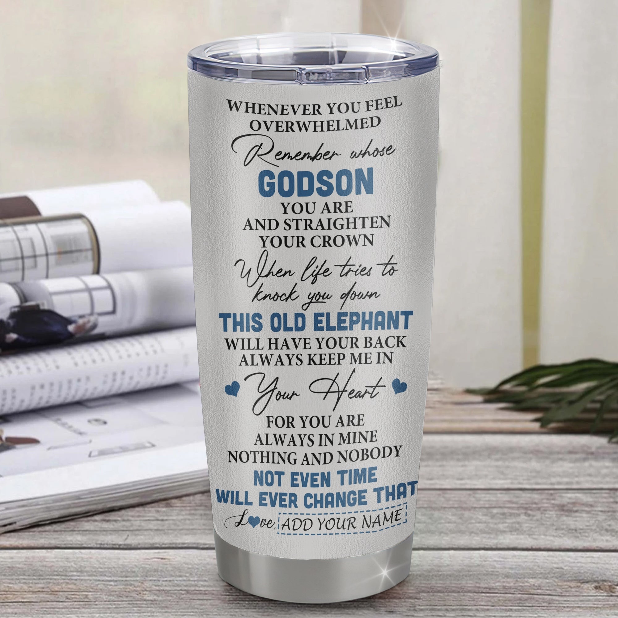 Personalized To My Godson Gifts Tumbler From Godmother Uncle Whenever Elephant Unique Birthday Gifts For Godson Graduation Christmas Custom Stainless Steel Travel Mug | siriusteestore